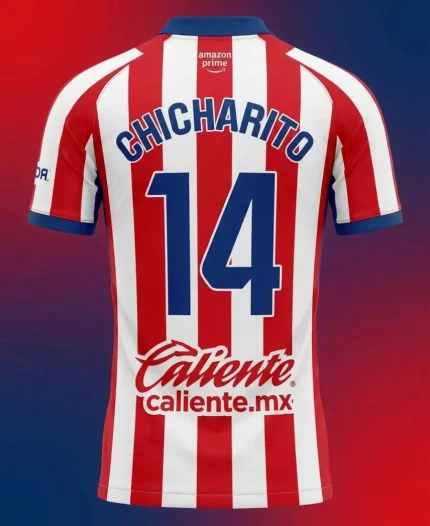 Back view of Chivas 26/27 Home Nike Jersey with red and white striped design