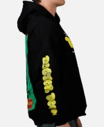 Side view of Marvel Fantastic Four Doctor Doom Villain Premium Black Hoodie showing Doctor Doom sleeve artwork, hooded collar, premium fleece fabric, and relaxed fit.