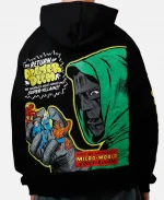 Back view of Marvel Fantastic Four Doctor Doom Villain Premium Black Hoodie featuring large Doctor Doom comic artwork inspired by Fantastic Four.