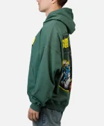 Back angled view of the Marvel Fantastic Four Doctor Doom Villain Premium Hoodie featuring large comic-inspired artwork.