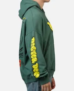 Side profile of the Marvel Fantastic Four Doctor Doom Villain Premium Hoodie showing oversized fit and sleeve artwork.