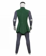 Back view of the Marvel Rivals Doctor Doom tunic displaying the tailored green design with chainmail sleeves and extended costume panels.