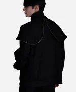 SuperGroupies Bloodborne Hunter Model Jacket full back view with cape style hood and clean black design