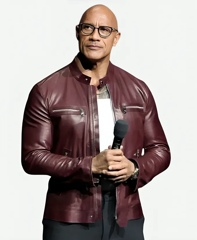 2026 CinemaCon Jumanji Open World Photocall Dwayne Johnson Leather Jacket Jumanji Open World Photocall Dwayne Johnson Jacket