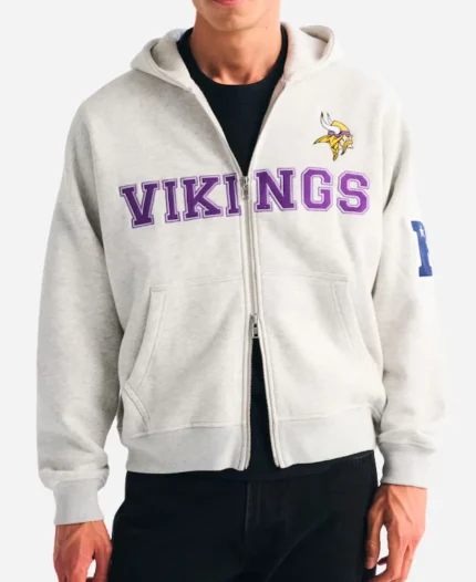 Abercrombie & Fitch Minnesota Vikings Grey Full-Zip Fleece Hoodie
