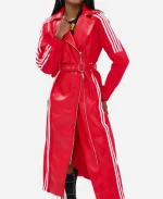 WWE NXT TNAKelani Jordan Adidas 3 Stripes Red Leather Hooded Coat