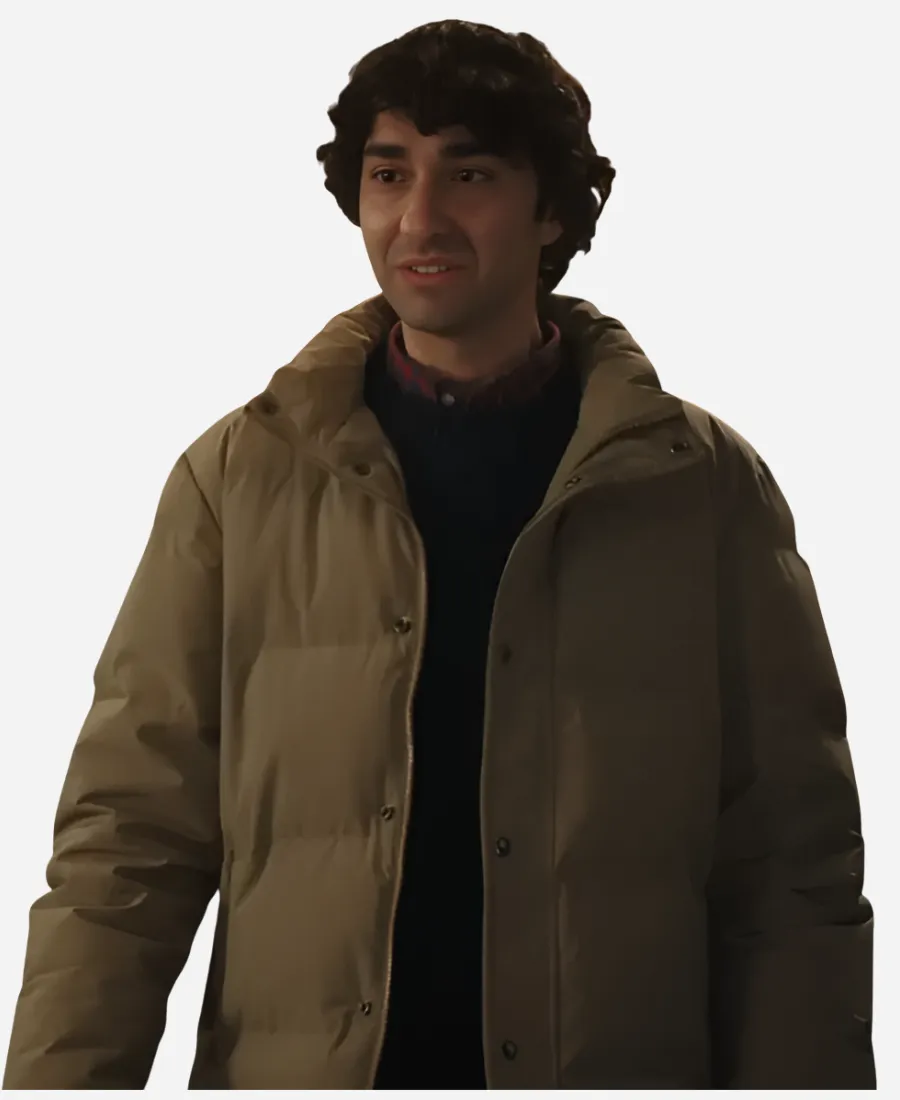 Alex Wolff Jumanji Open World 2026 Puffer Jacket Spencer Jumanji Open World Alex Wolff  Beige Puffer Jacket