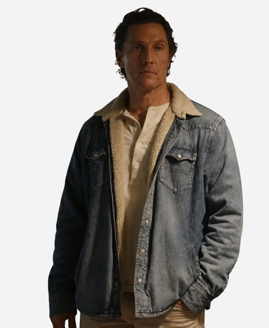 Amziah King Matthew McConaughey Denim Jacket Amziah King Matthew McConaughey Shearling Denim Jacket