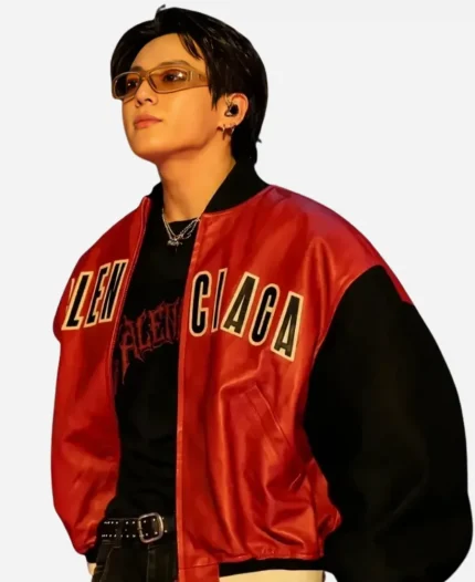 Jeon Jung-kook BTS Jungkook Balenciaga Red & Black Leather Jacket