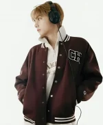 BTS TAEHYUNG CH Brown Varsity Jacket
