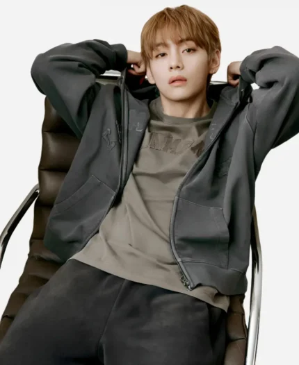 Kim Taehyung 2026 BTS V Champion Grey Hooded Jacket