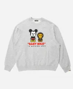 2026 Bape x Disney Mickey Mouse Drop Baby Milo Grey Crewneck Sweatshirt
