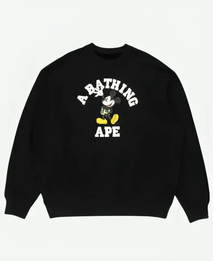 Bape x Disney Mickey Mouse College 2026 Crewneck Sweatshirt - Black