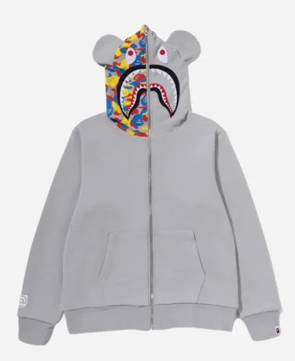 Bape x Medicom Toy Be@R Shark Reversible Grey Hoodie