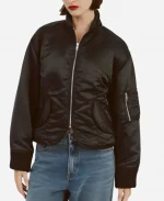 Bardot Fitted Satin Bomber Jacket