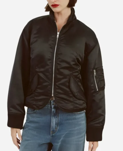 Bardot Fitted Satin Bomber Jacket