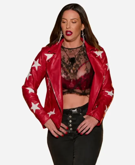 Battle Camp Season 01 Polly Brindle Buddy Love Red Star Leather Jacket