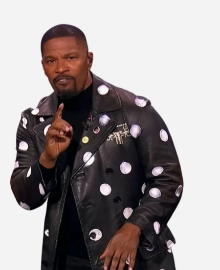 Beat Shazam S08 Jamie Foxx Polka Dot Black Leather Coat