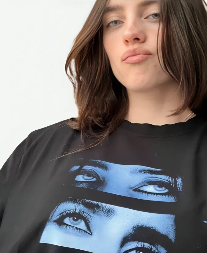 Billie Eyes Live in 3D T-Shirt Billie Eilish Eyes Live in 3D Print Black Graphic T-Shirt