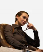 Birce Akalay Mezarlik Season 03 Önem Özülkü Brown Cotton Shirt