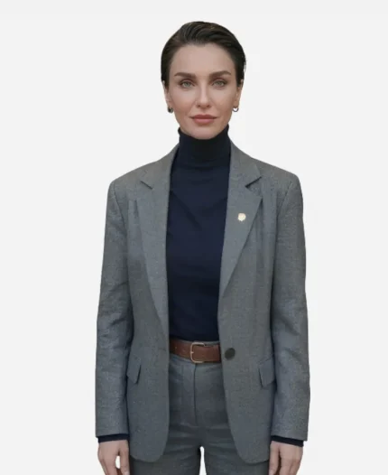 Birce Akalay Tv Series Mezarlik S03 Önem Özülkü Grey Wool Blazer