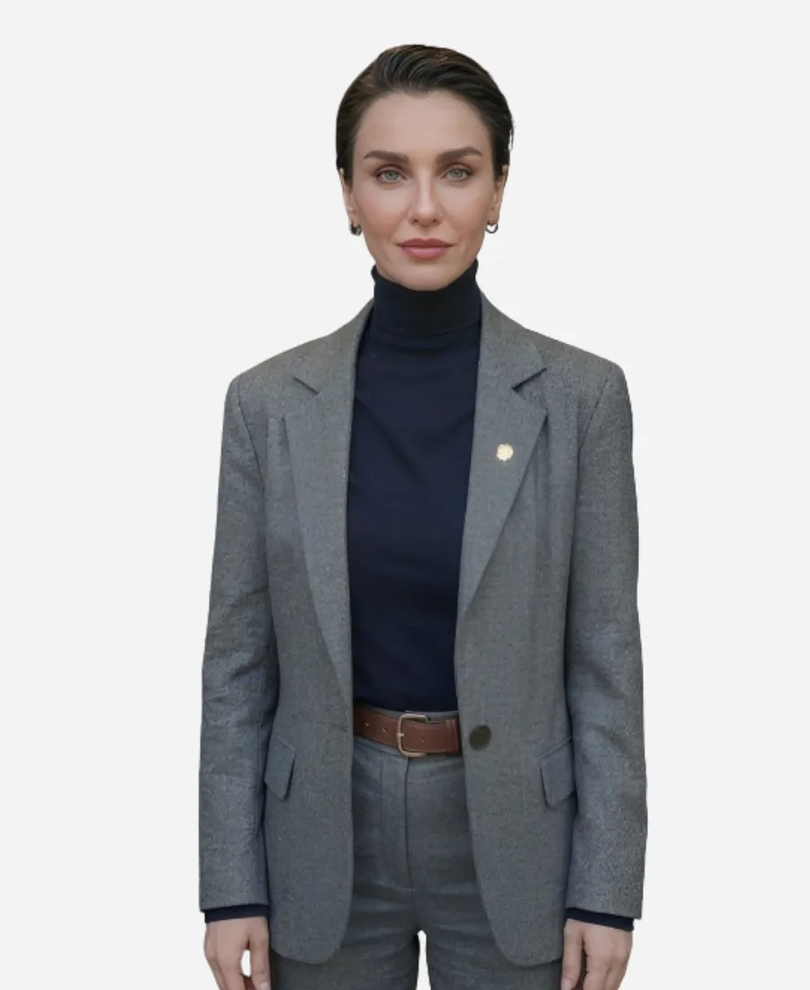 Birce Akalay Tv Series Mezarlik S03 Önem Özülkü Wool Blazer Birce Akalay Tv Series Mezarlik S03 Önem Özülkü Grey Wool Blazer