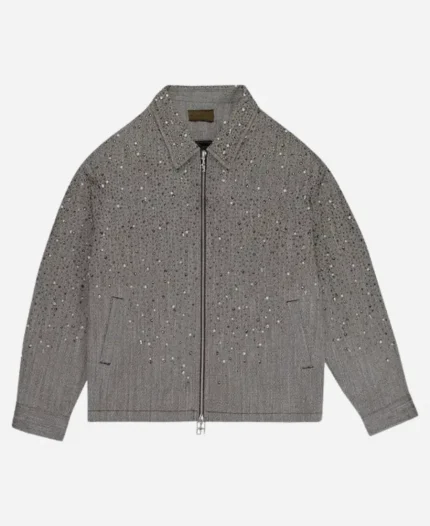 Birth Of Royal Child Rhinestone Grey Zipper Jacket