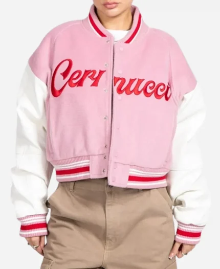 Women's Cernucci Baby Pink Varsity Bomber Jacket
