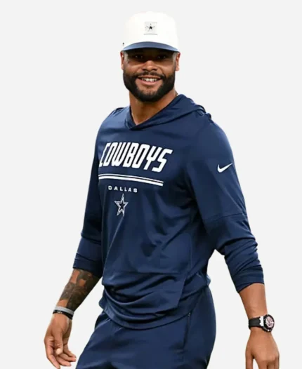 Dak Prescott Preseason 2026 Cowboys Navy Blue Hooded T-Shirt