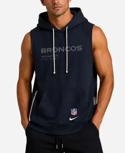 Nike 2026 Denver Broncos Sideline Sleeveless Navy Blue Hoodie