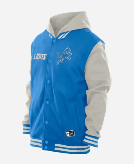 Detroit Lions 2026 New Era Blue & Grey Wool Hooded Jacket