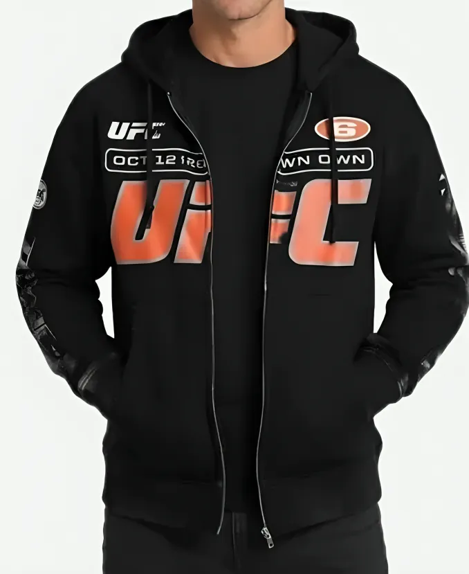 Drake’s OVO x UFC Capsule Jacket Drake’s OVO x UFC Capsule 2026 Black Hooded Jacket