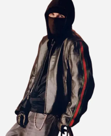 EsDeeKid Gucci Primavera Side Strips Black Leather Jacket
