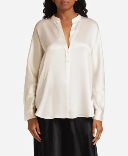 Finola Hughes General Hospital 2026 Anna Devane White Silk Blouse