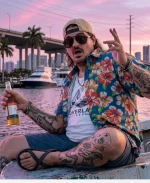 GTA VI Cal Hampton Navy Blue Floral Print Hawaiian Shirt