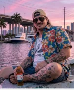 GTA VI Cal Hampton Navy Blue Floral Printed Hawaiian Shirt