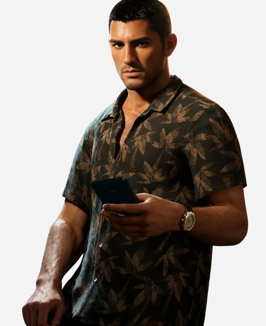 GTA VI Jason Duval Palm Tree Shirt Grand Theft Auto VI Jason Duval Palm Tree Olive Green Shirt