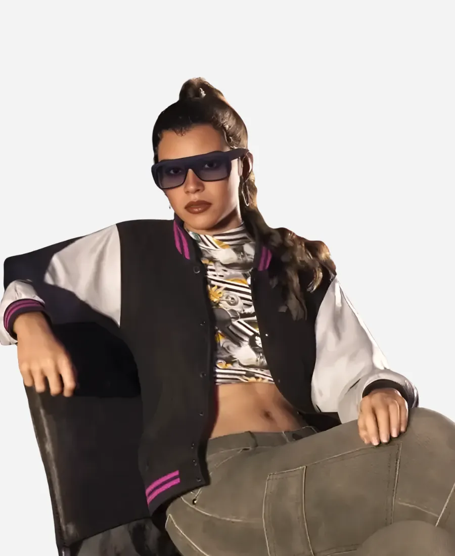 GTA VI Lucia Caminos Varsity Jacket GTA VI Lucia Caminos Black & White Varsity Jacket