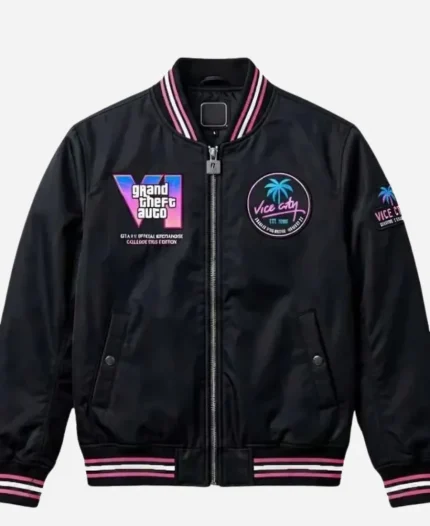 Grand Theft Auto VI Vice City Black Embroidered Bomber Jacket
