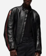 EsDeeKid Gucci Primavera Red And Green Side Strips Black Leather Jacket