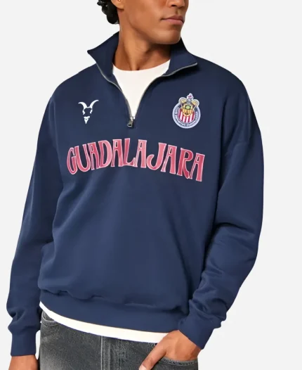 Hollister Chivas 2026 Quarter-Zip Guadalajara Graphic Navy Blue Sweatshirt