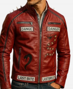 Snake Danger I Am Venomous Last Bite Studded Red Leather Jacket