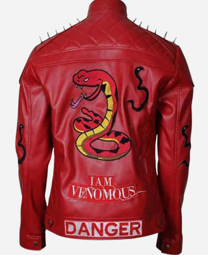  I Am Venomous Last Danger Snake Bite Studded Red Leather Jacket