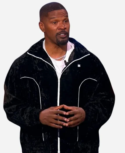 Jamie Foxx Beat Shazam S8 White Piping Velvet Black Track Jacket