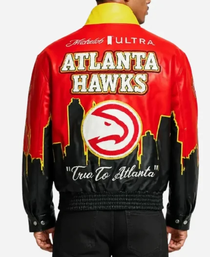 Jeff Hamilton X Atlanta Hawks Vagan Red Genuine Leather Jacket