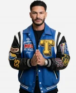 Jersey Shore Family Vacation S09 Pauly D Blue Leather Bomber Jacket