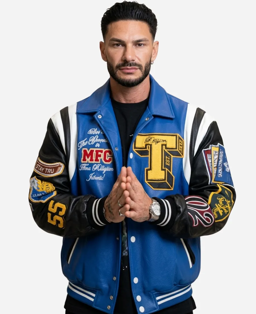 Jersey Shore Family Vacation Pauly D Blue Bomber Jacket Jersey Shore Family Vacation S09 Pauly D Blue Leather Bomber Jacket