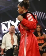 Kelani Jordan Adidas 3 Stripes Red Leather Hooded Coat