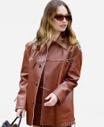 Lily James Fashion Show Milan 2026 Tods FW26 Leather Jacket