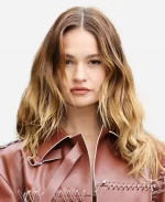 Lily James Fashion Show Milan Tods FW26 Leather Jacket